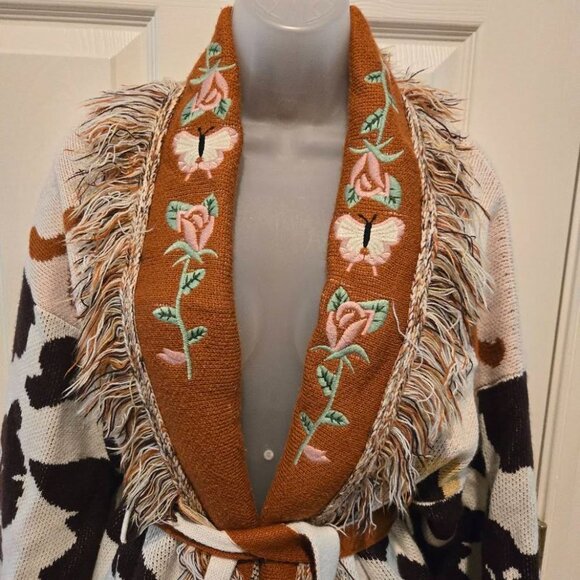 Stellah Free People Elliot Fringe Belted Cardigan Size Small - Picture 6 of 14